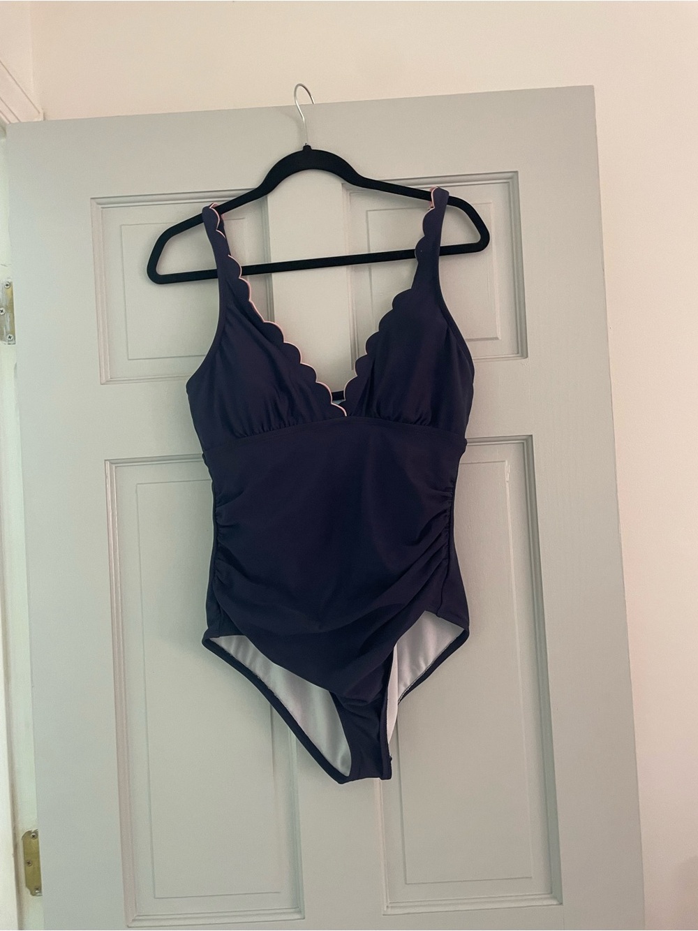 Draper James Navy Scallop-Trim One-Piece Swimsuit
